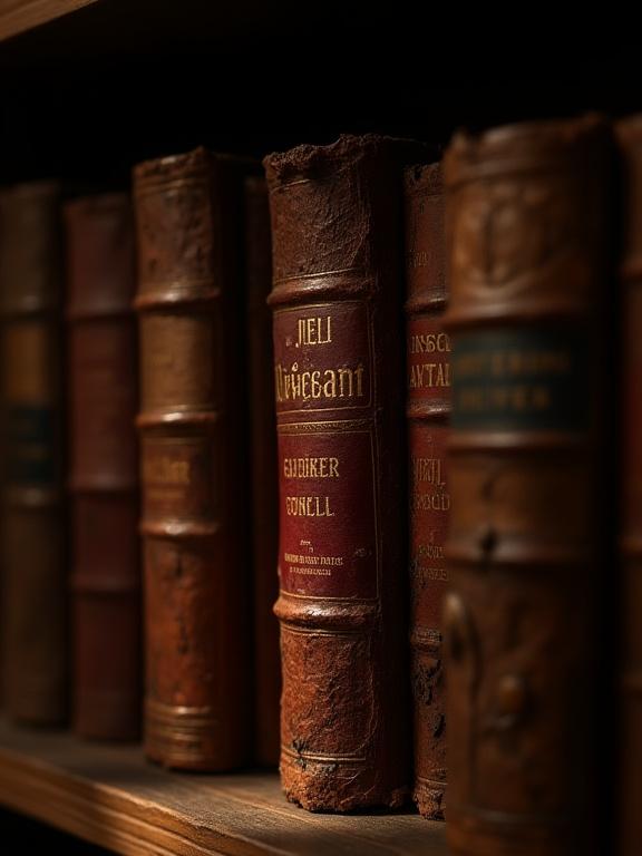 Gros plan sur des livres anciens sur une étagère en bois.