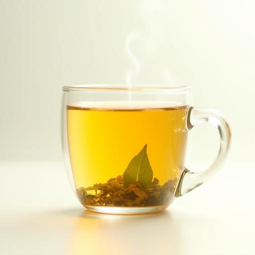 Tasse en verre transparente contenant une infusion de thé.